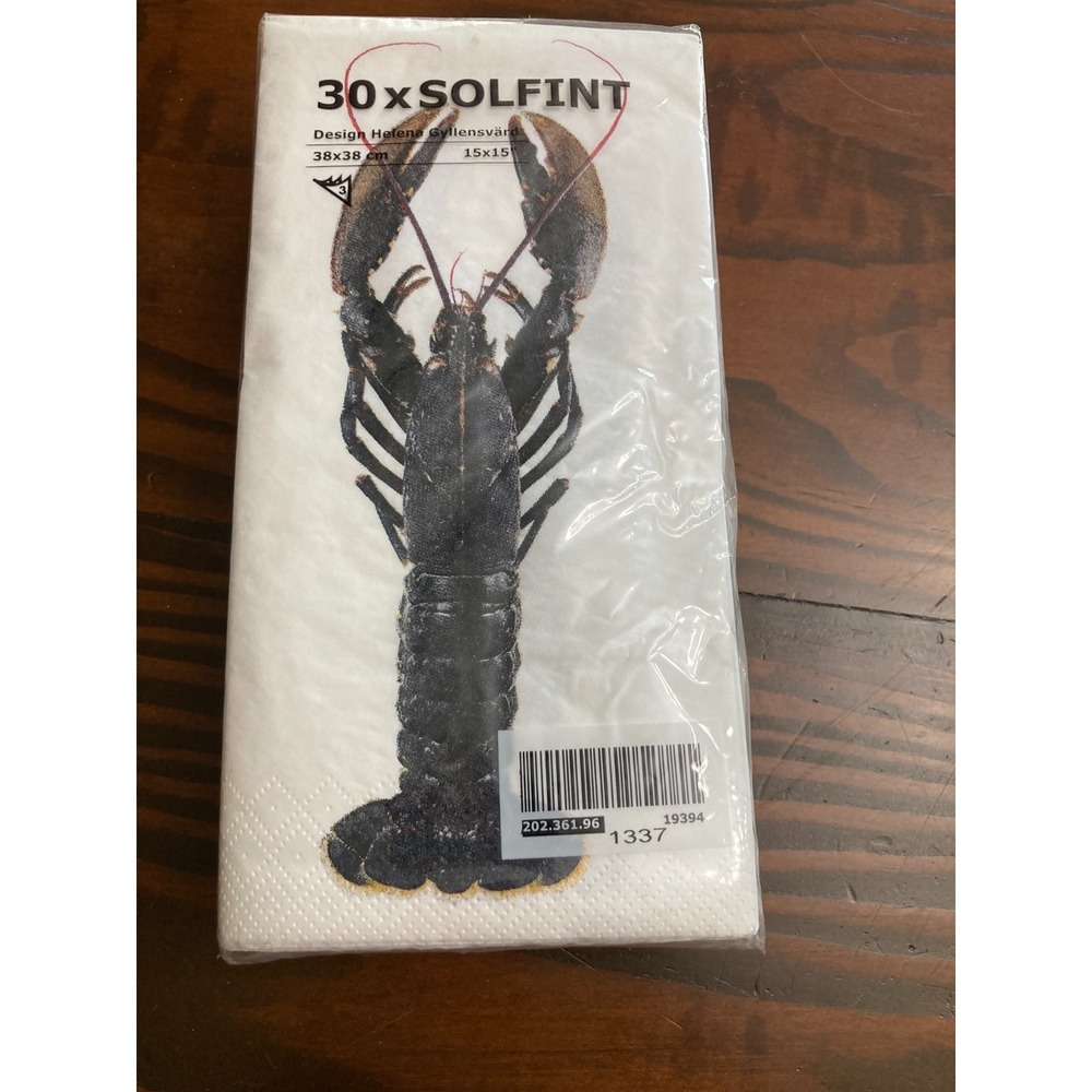 IKEA White Dark Printed Lobster Napkins - New in Package 30x Solfint 15x15